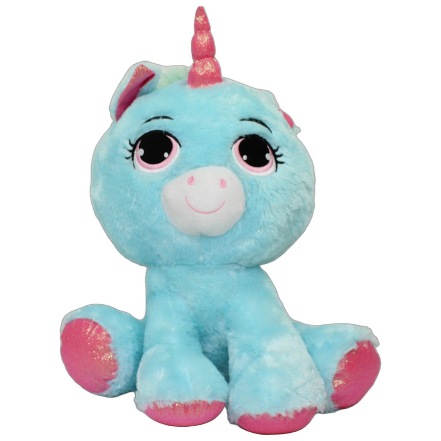 XL türkises Einhorn mit rosa Glitzer, sitzend