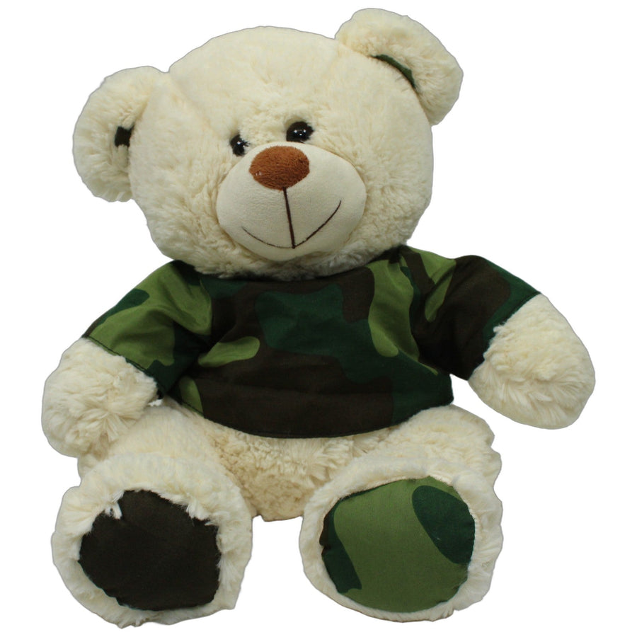 XL Teddybär mit Camouflage-Shirt, sitzend