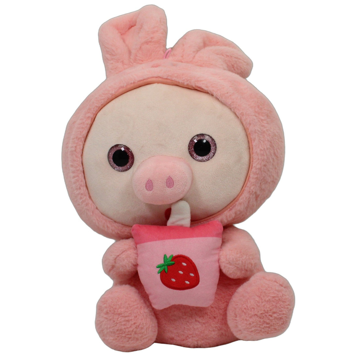 123000027103 FLOTI Flos Toys, süßes XL Schwein in Hasenkostüm mit Erdbeergetränk Kuscheltier Kumpel Leo 40cm ebay-20-stofftiere Gebraucht