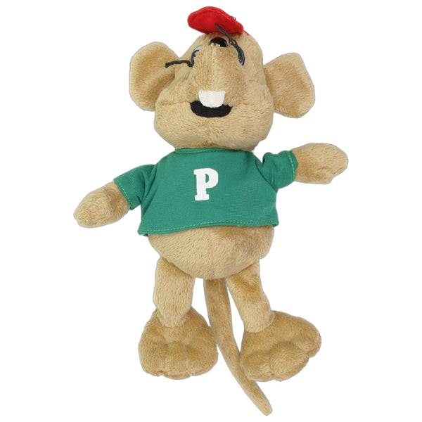 Beige Maus mit roter Mütze & grünem Shirt "P"