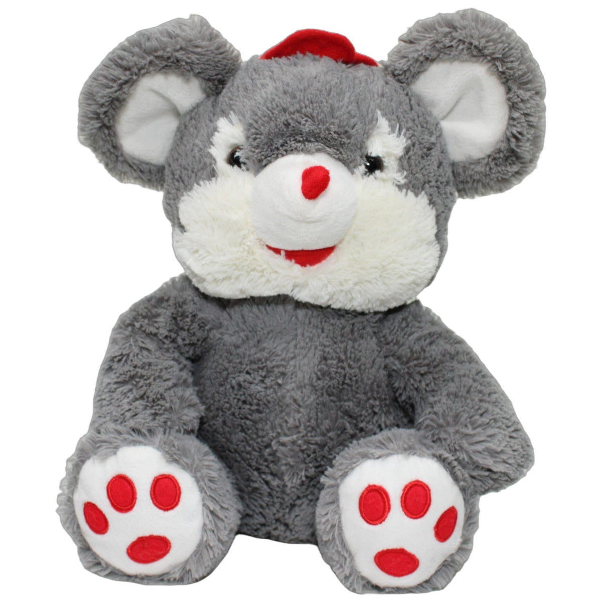 123000027431 inware Graue Zottel-Maus mit roter Mütze, sitzend Kuscheltier Kumpel Leo 28cm _Wieder Da_ ebay-stofftiere