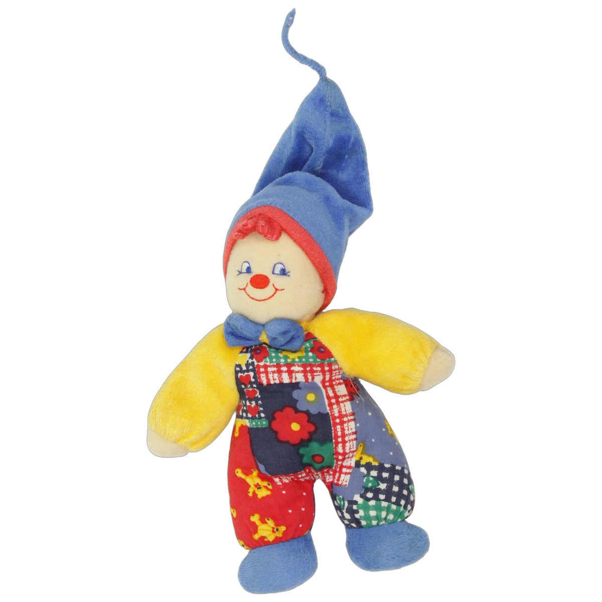 123000027538 Unbekannt Bunter Clown mit roter Mütze Spielfigur mit Rassel Kumpel Leo 16cm _Vintage_ Clown