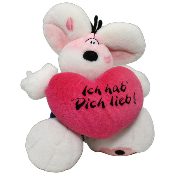Weiße Diddl-Maus mit Herz "Ich hab' Dich lieb!"