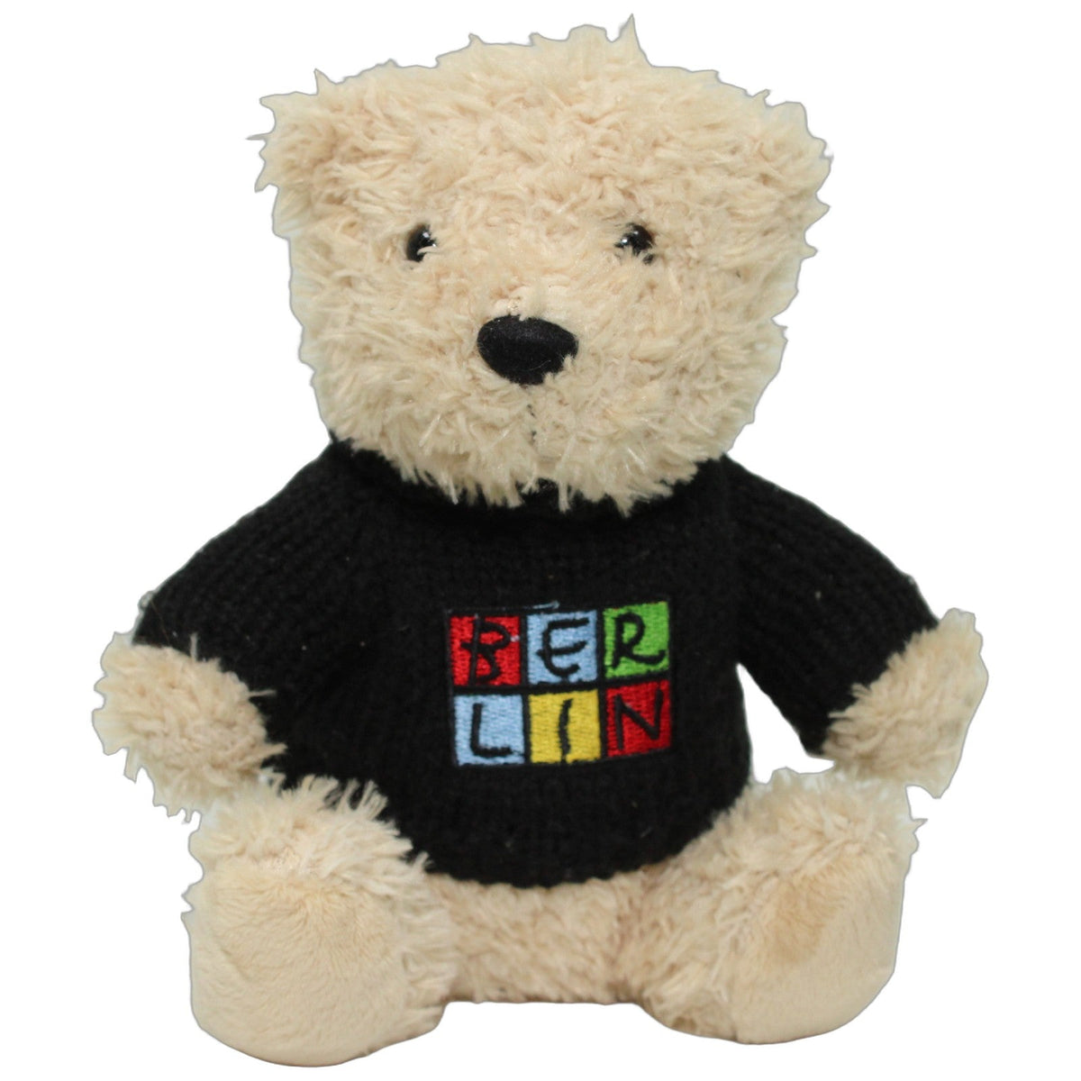 123000027639 MAX. 2001 Merchandising Sitzender Teddy mit "BERLIN" Pulli, sitzend Kuscheltier Kumpel Leo 20cm _Wieder Da_ Beige