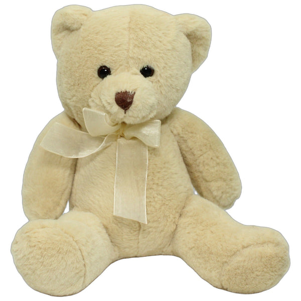 Cremefarbener Teddybär mit Schleife, sitzend