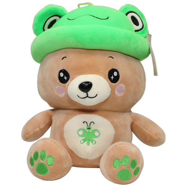 Süßer squishy Bär mit Froschhut, sitzend