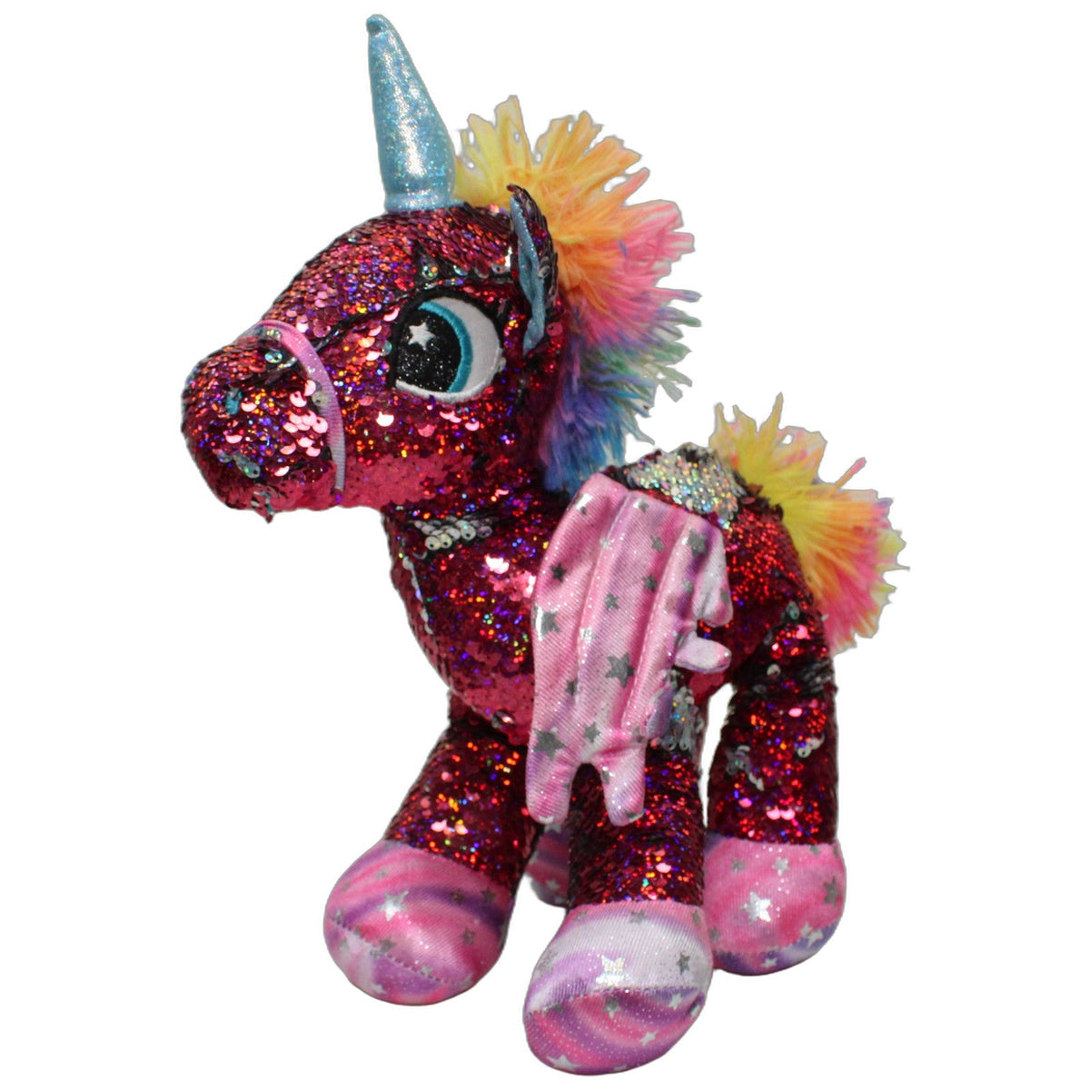 123000027758 Unbekannt Großes Pailletten-Einhorn mit Flügeln, pink/silber Kuscheltier Kumpel Leo 35cm _Wieder Da_ ebay-stofftiere
