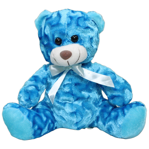 Blauer Teddy mit Schleife, sitzend