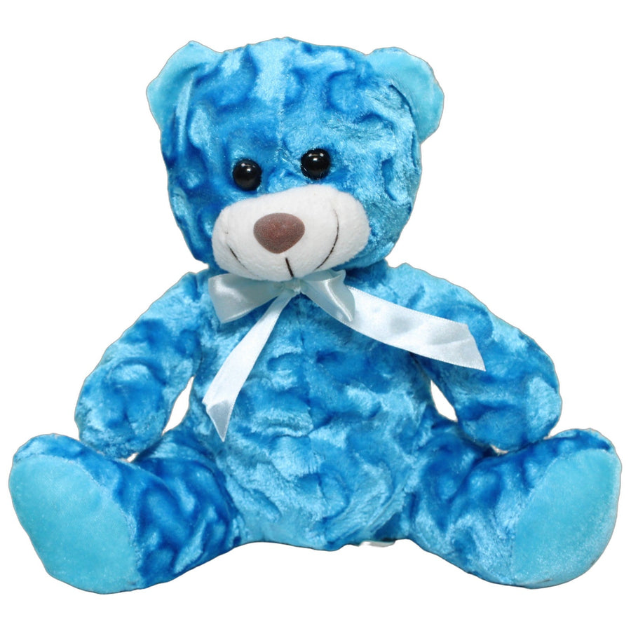 Blauer Teddy mit Schleife, sitzend