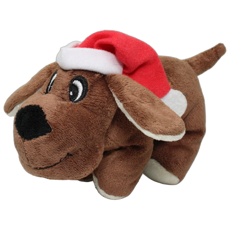 Brauner Quietsch-Hund mit Weihnachtsmütze