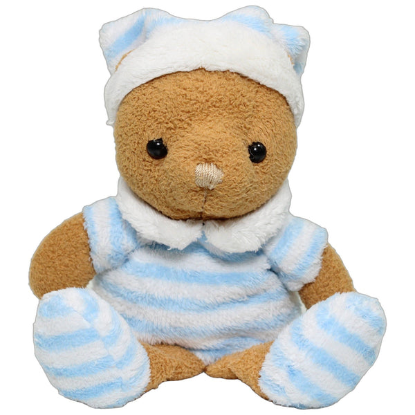 Süßer Teddy in gesteiftem Schlafoutfit, blau-weiß