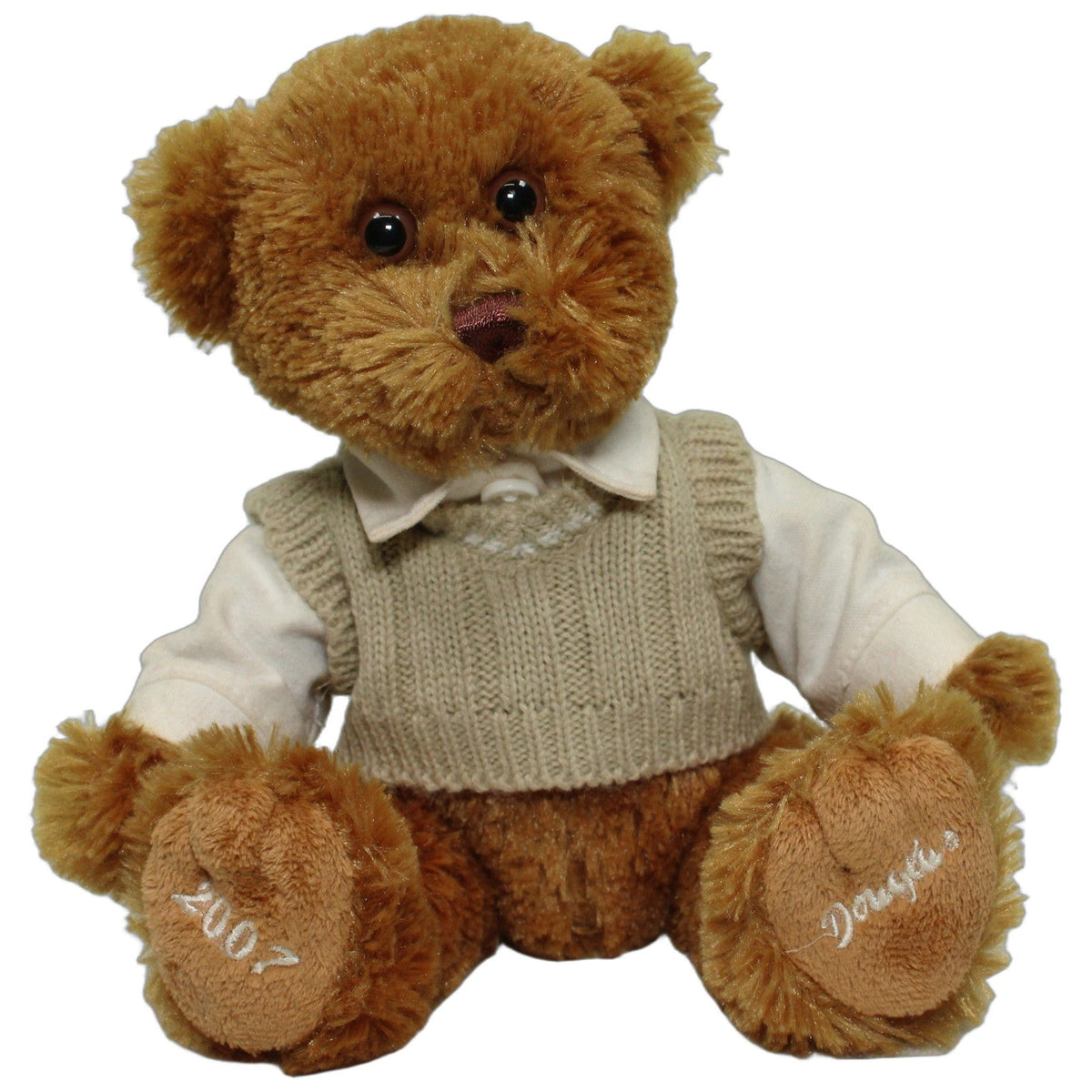 123000027960 Douglas Schöner Teddy mit Pullunder, sitzend Kuscheltier Kumpel Leo 2007 22cm Beige