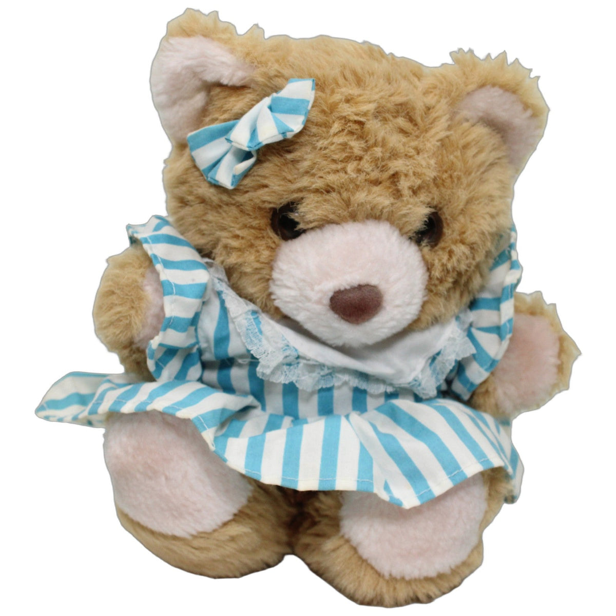 123000027991 Unbekannt Süßer Bär mit blau-gestreiftem Kleid Kuscheltier Kumpel Leo 21cm Beige Blau