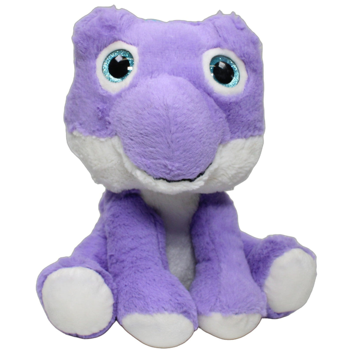 123000028105 REWE-Zentral Sitzender Dino mit Glitzeraugen, lila-weiß Kuscheltier Kumpel Leo 25cm _Wieder Da_ Dinosaurier