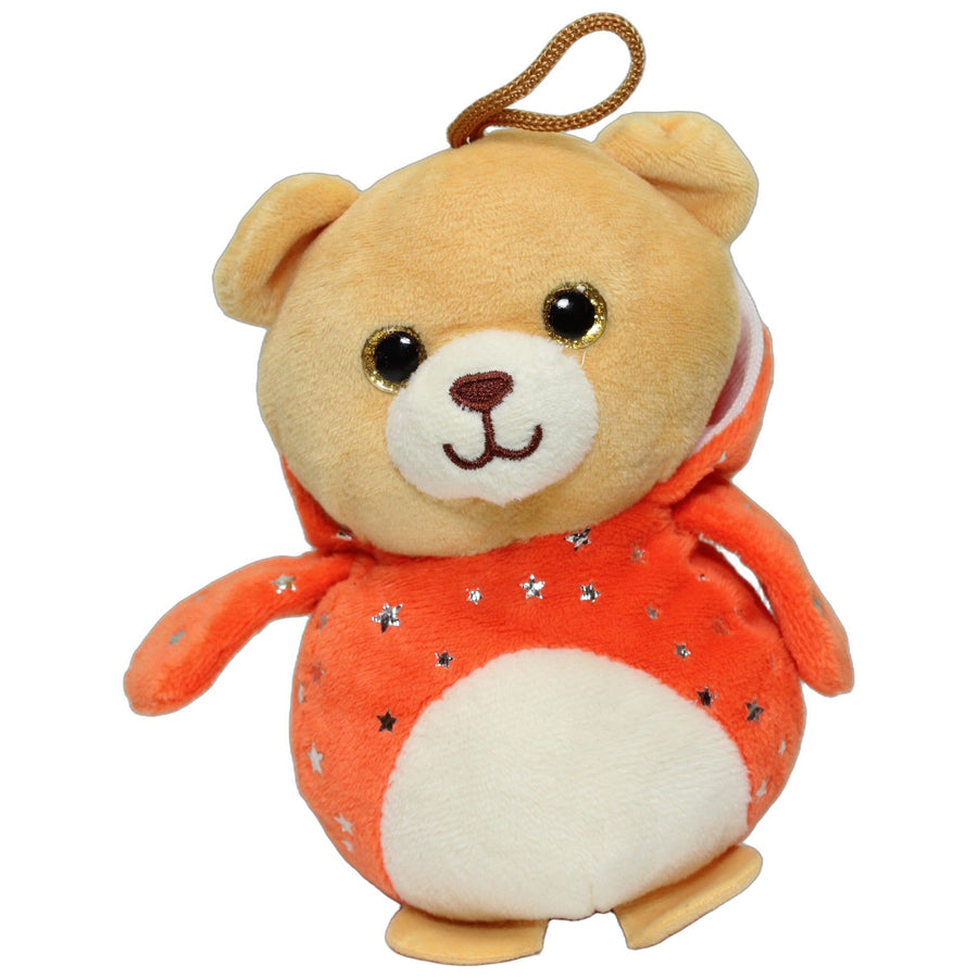 Teddy in orangem Dinosaurier-Kostüm