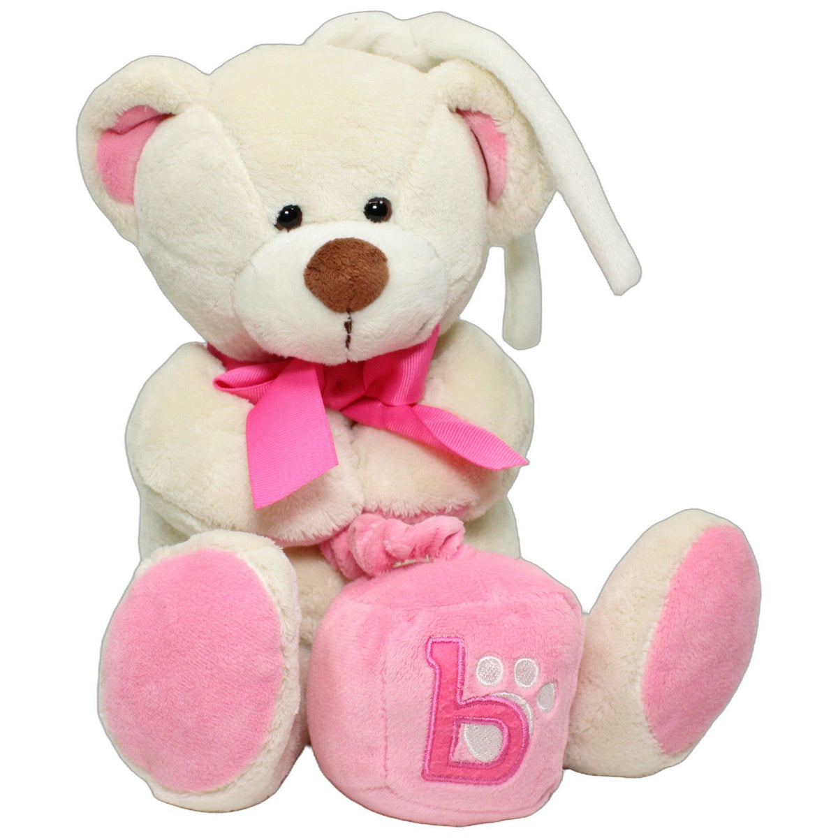 123000028140 Bambia Süßer Schlenker Teddy mit rosa Würfel Spieluhr Kumpel Leo 30cm _Wieder Da_ Beige