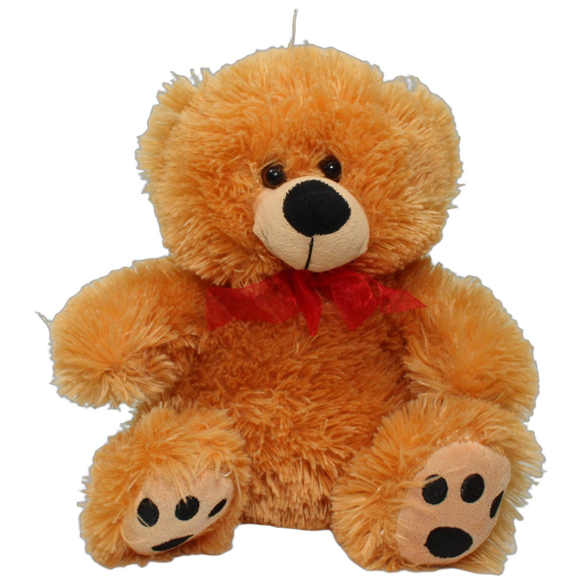 123000028219 Unbekannt Oranger zotteliger Teddy mit roter Schleife, sitzend Kuscheltier Kumpel Leo 30cm ebay-stofftiere Gebraucht