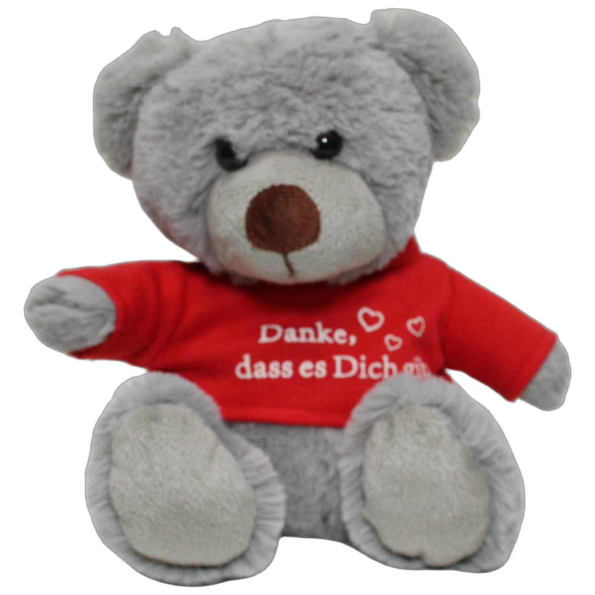 123000028305 Bambia Grauer Teddybär mit rotem Shirt "Danke, dass es Dich gibt" Kuscheltier Kumpel Leo 18cm _Wieder Da_ ebay-stofftiere