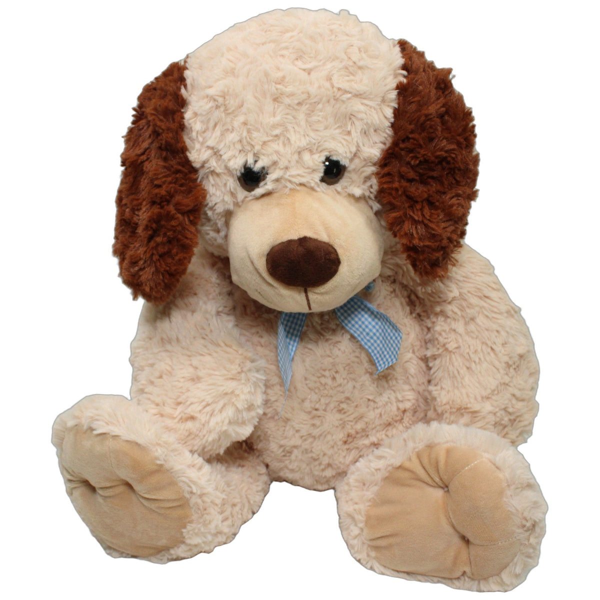 123000028509 Ostoy XXL Schlenker-Hund mit blau-karierter Schleife Kuscheltier Kumpel Leo 60cm Beige Braun