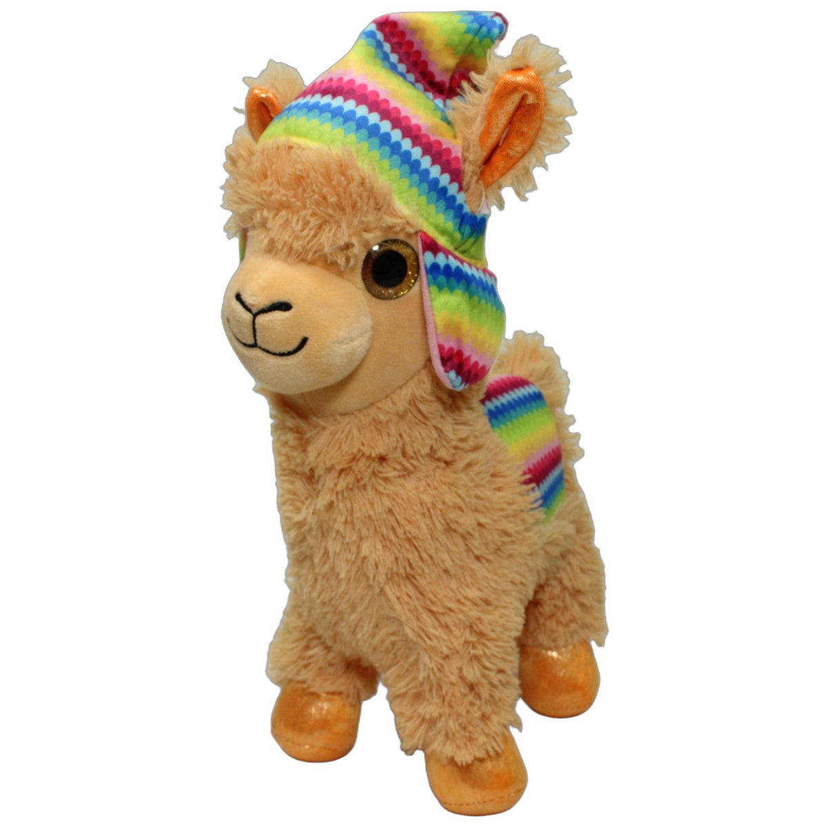 123000028701 FLOTI Flos Toys, großes braunes Lama mit bunter Mütze & Sattel Kuscheltier Kumpel Leo 36cm Alpaka Braun