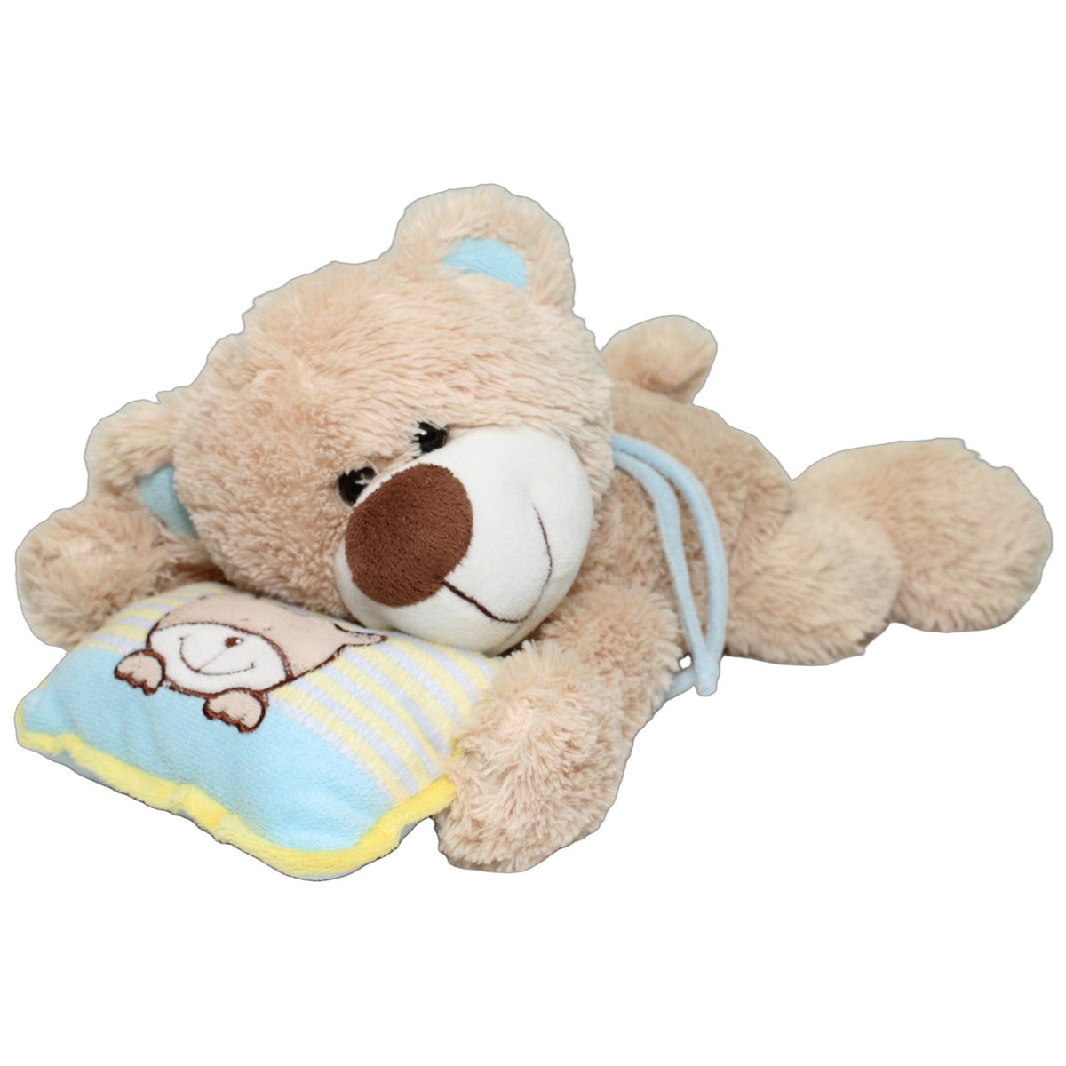 123000028793 KG Bieco Spielware Liegender Teddy mit Kissen, groß Kuscheltier Kumpel Leo 35cm Beige Blau