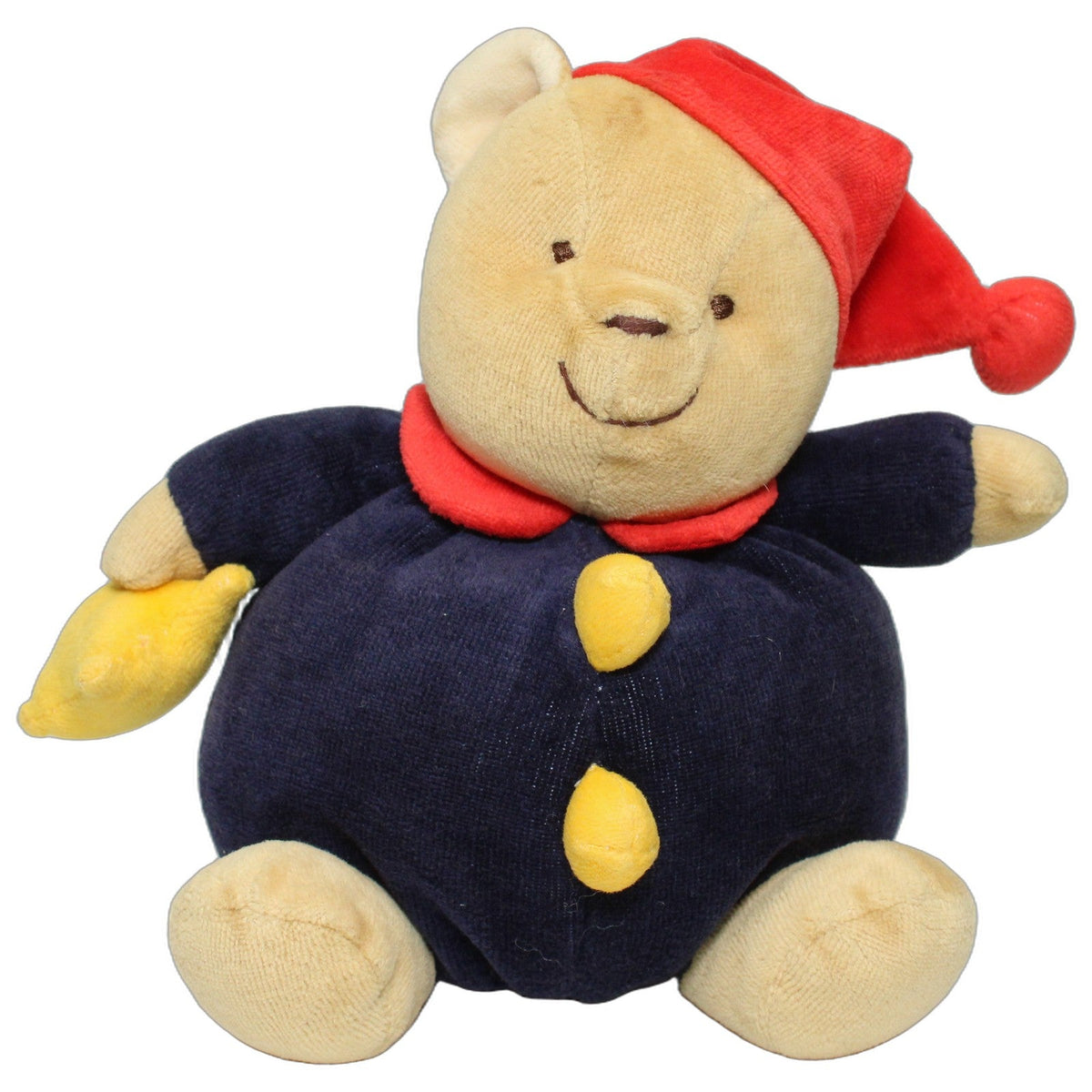 123000028799 Fehn Baby Dicker Teddy mit Rassel-Stern & roter Mütze, dunkelblau Kuscheltier Kumpel Leo 18cm Beige Blau
