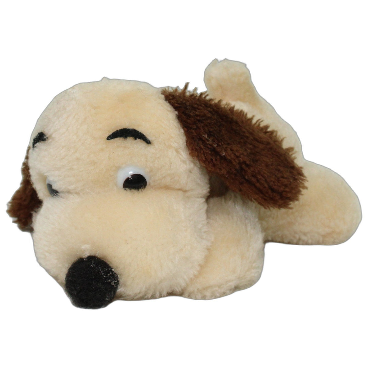 123000028814 R. Dakin Kleiner beiger Hund mit braunen Ohren, liegend Kuscheltier Kumpel Leo 15cm 1973 Beige