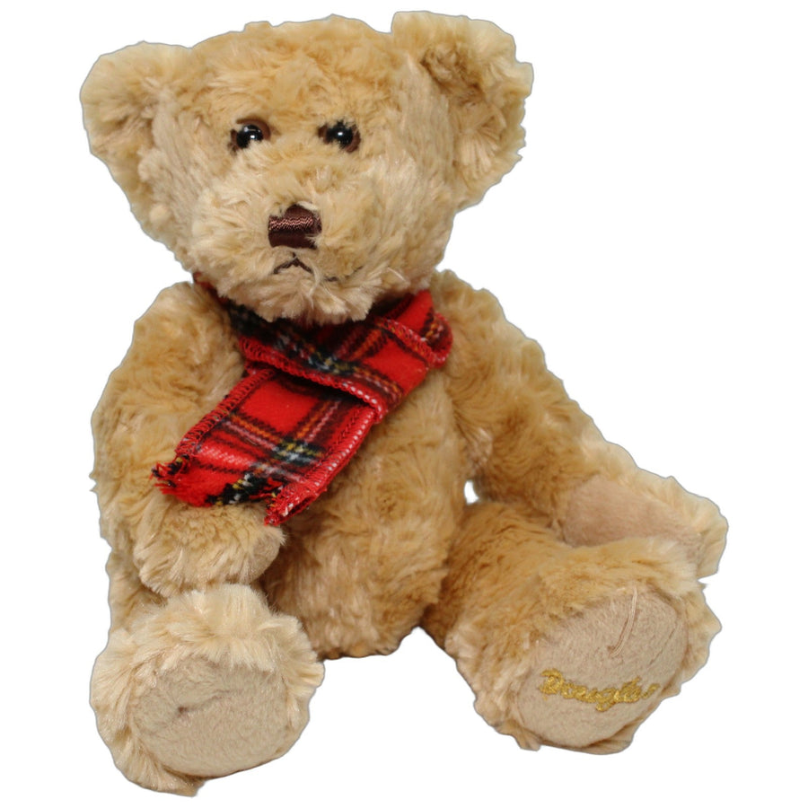 Beiger Teddybär mit rotem Schal, sitzend