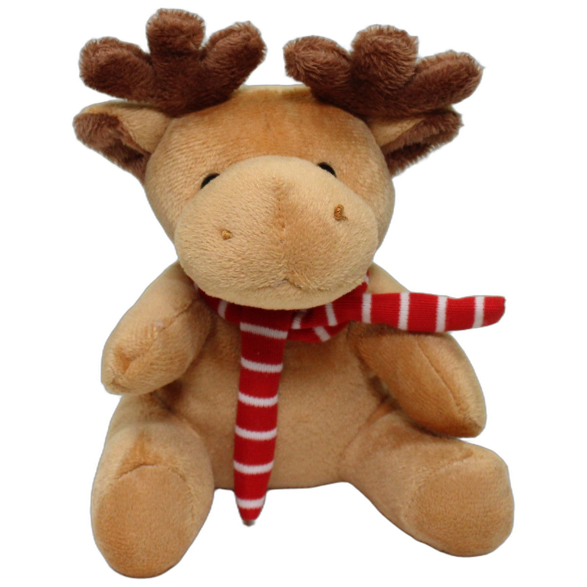 123000028862 Fareast Import Logistics Kleiner Elch mit rotem Schal Kuscheltier Kumpel Leo 16cm Beige Braun