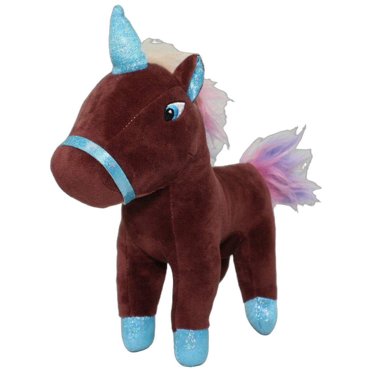 123000028887 Fun & Power Braunes Einhorn mit blauem Horn Kuscheltier Kumpel Leo 25cm Blau Braun