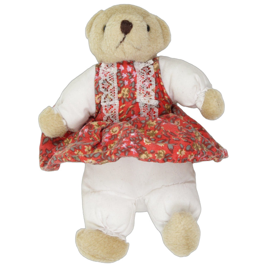 Kleiner Bär in rotem Blumenkleid