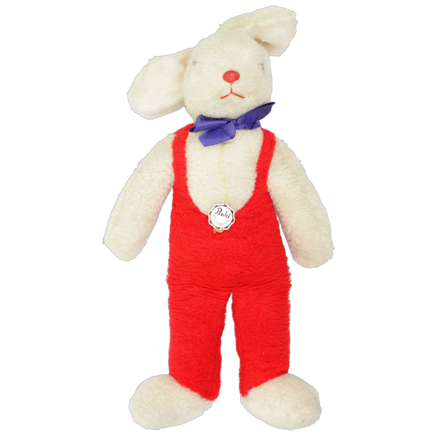XL heller Hase mit roter Latzhose & blauer Schleife