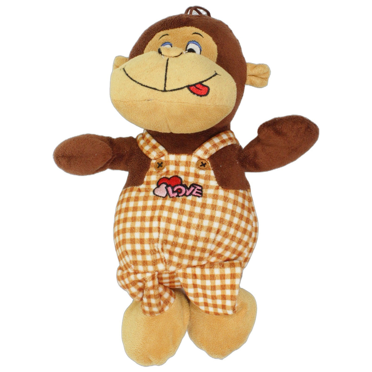 123000029514 FLOTI Flos Toys, süßer Affe in karierter Latzhose "LOVE" Kuscheltier Kumpel Leo 30cm Affe Beige