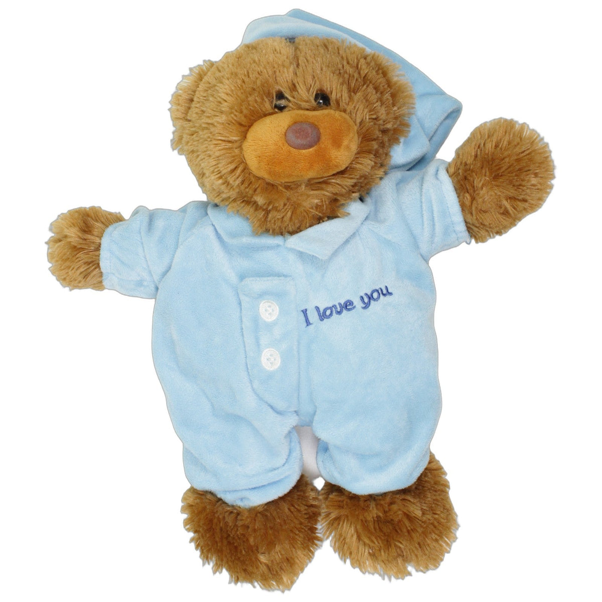 123000029520 FLOTI Flos Toys, großer schnarchender Bär in hellblauem Pyjama "I love you" Kuscheltier Kumpel Leo 35cm Blau Braun