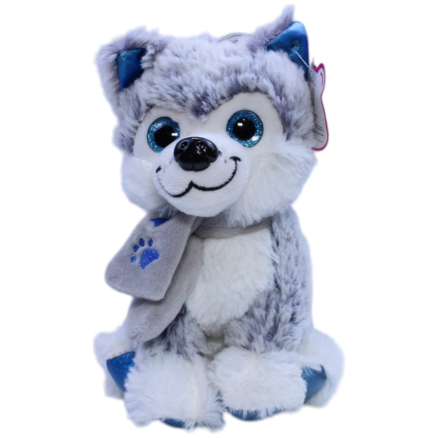 Husky mit Schal und Glitzeraugen