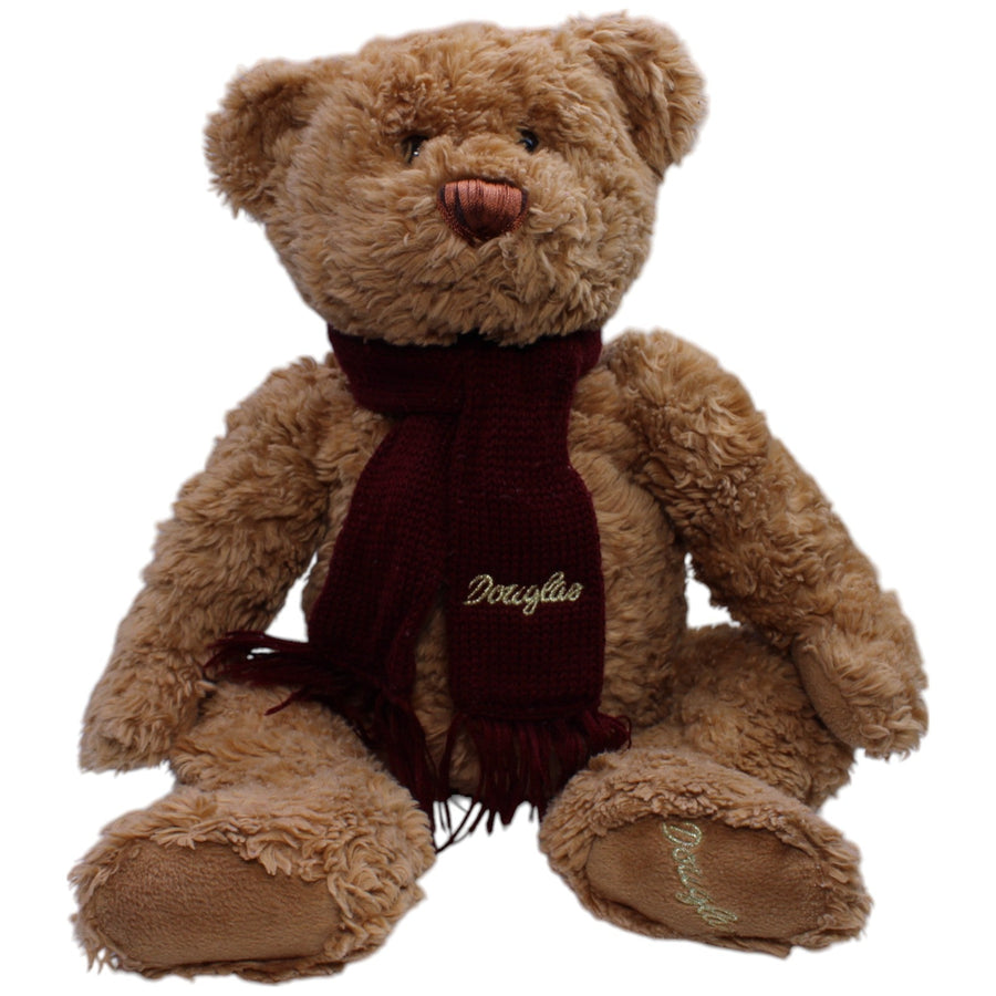 XL Douglas Teddybär mit weinrotem Schal, sitzend