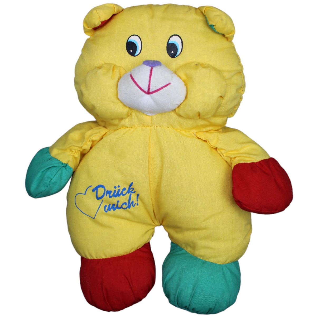 1235171 GEGU Vintage Knautschi Katze gelb "Drück mich!" Kuscheltier Kumpel Leo Gebraucht