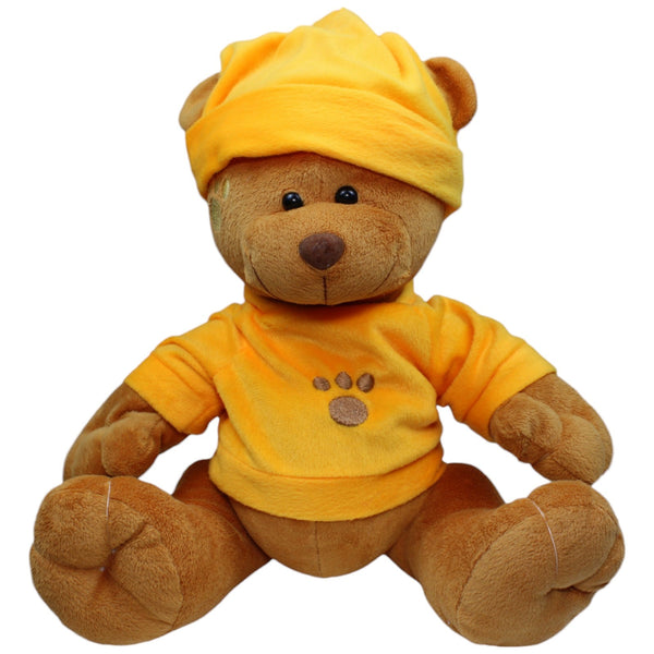 Teddybär mit oranger Mütze und Pullover