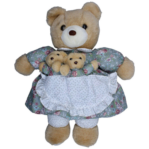 XL Mama-Bär in Schürzenkleid mit 2/3 Babys