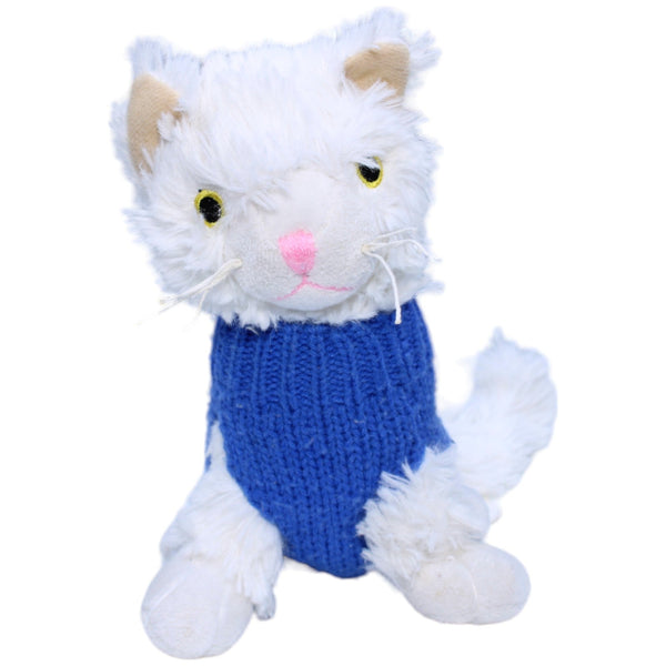 Katze mit blauer Pullunder, sitzend
