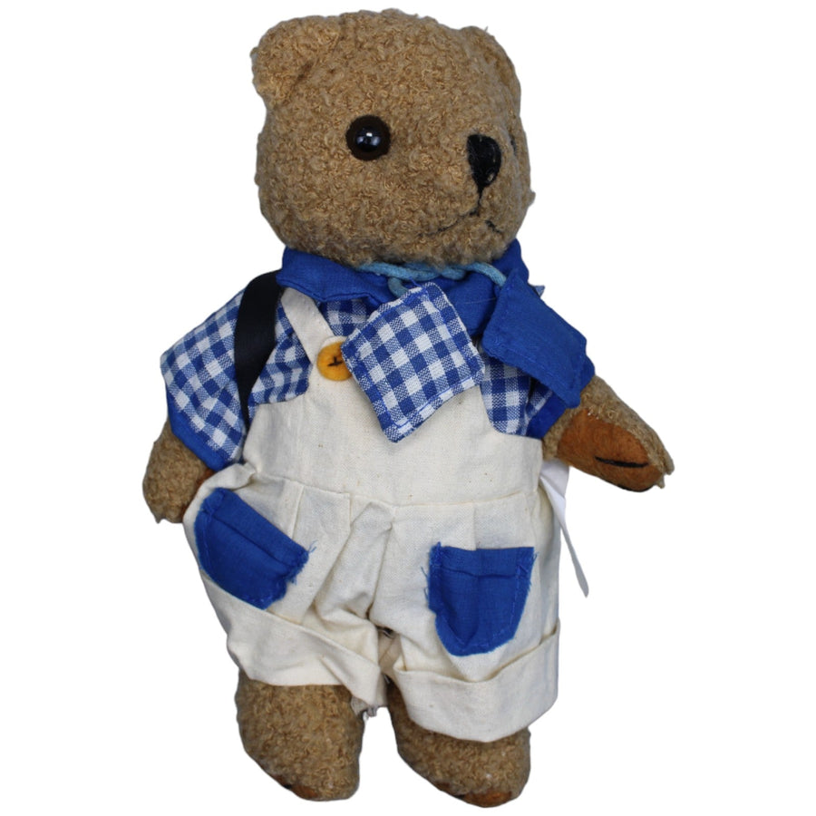 Teddybär mit Schulranzen und Latzhose