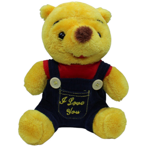 Gelber Bär mit Latzhose "I Love You", sitzend