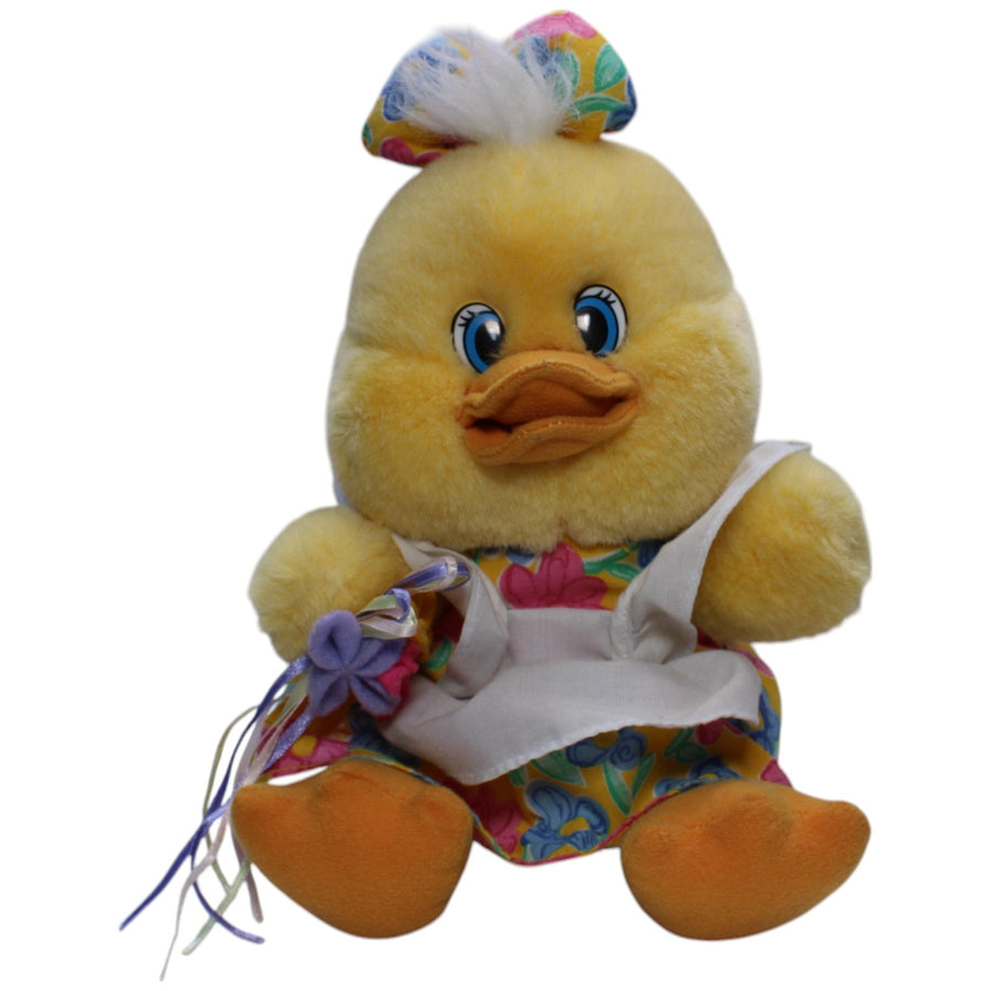 Plüschel, gelbe Ente mit Blumenkleid