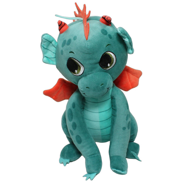 Süßer türkiser Drache mit orangen Flügeln