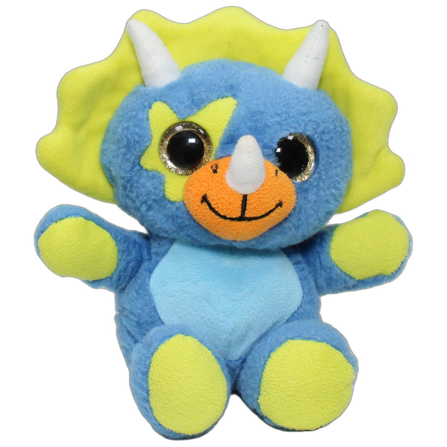 Blauer Triceratops mit Glitzeraugen, sitzend