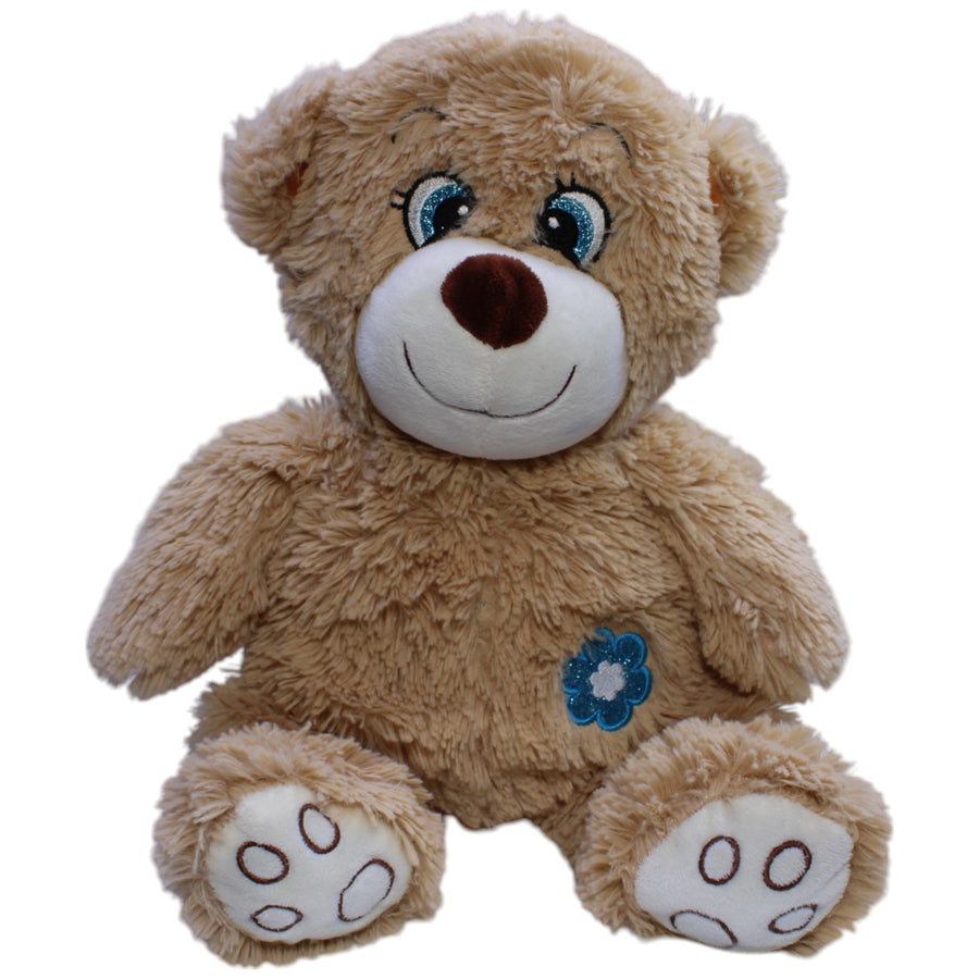 XL Teddybär mit blauer Glitzer-Blume