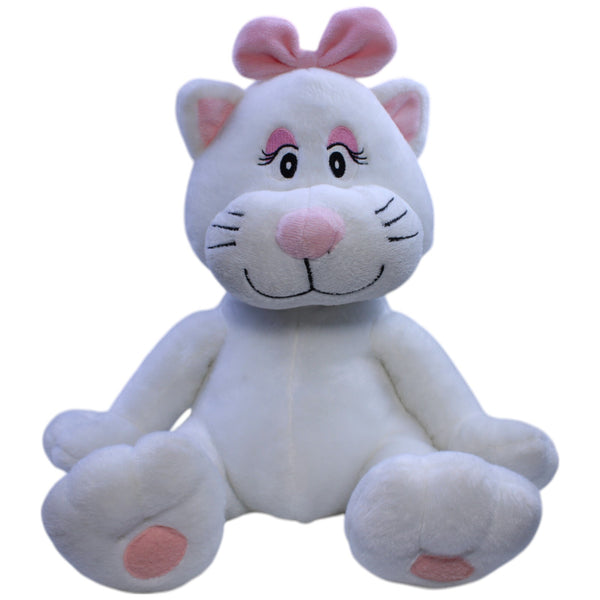 Große weiße Katze mit rosa Schleife