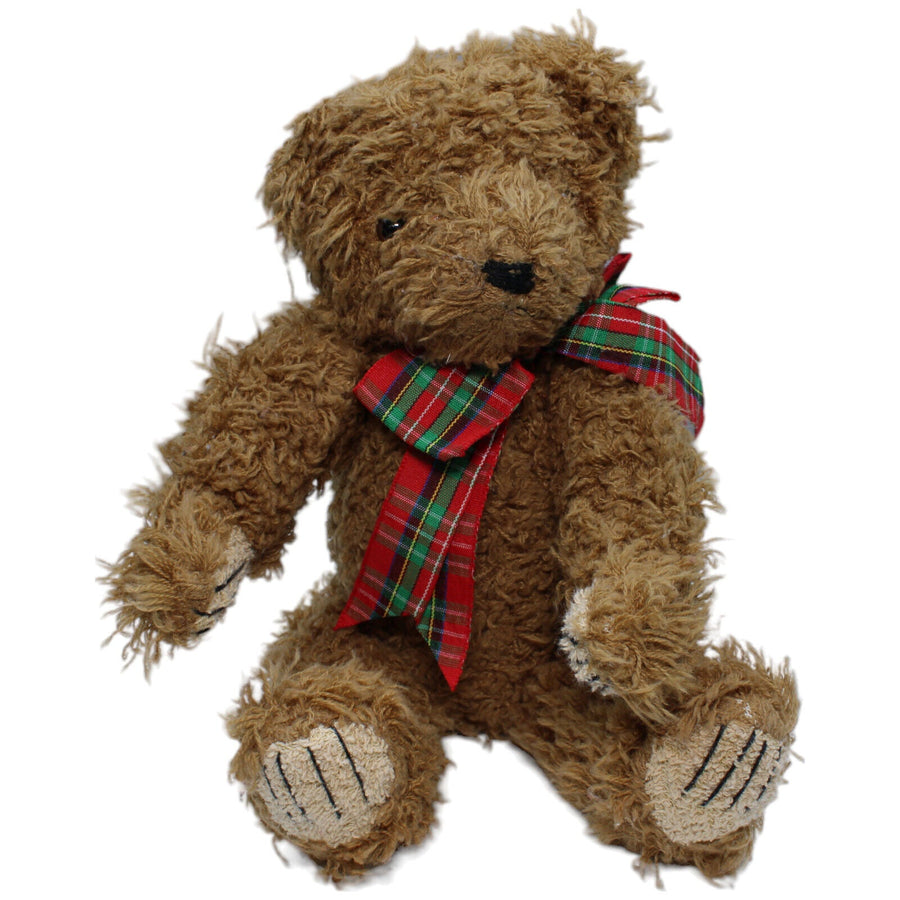 Teddybär mit rot-grüner Schleife, bewegliche Arme & Beine