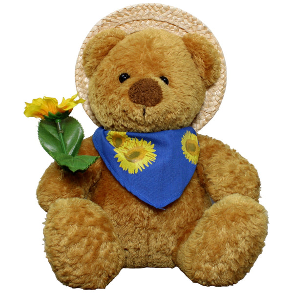 Quelle Teddybär mit Strohhut, Halstuch & Sonnenblume