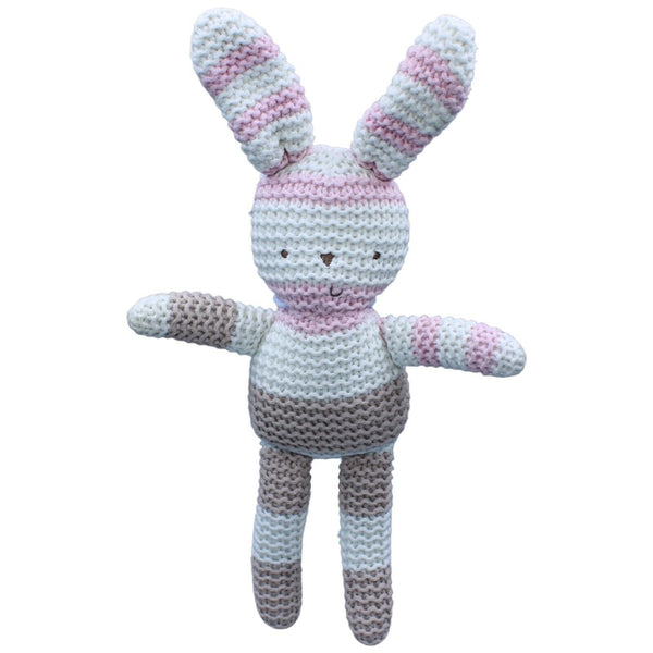 Stick-Hase, rosa-grau-weiß
